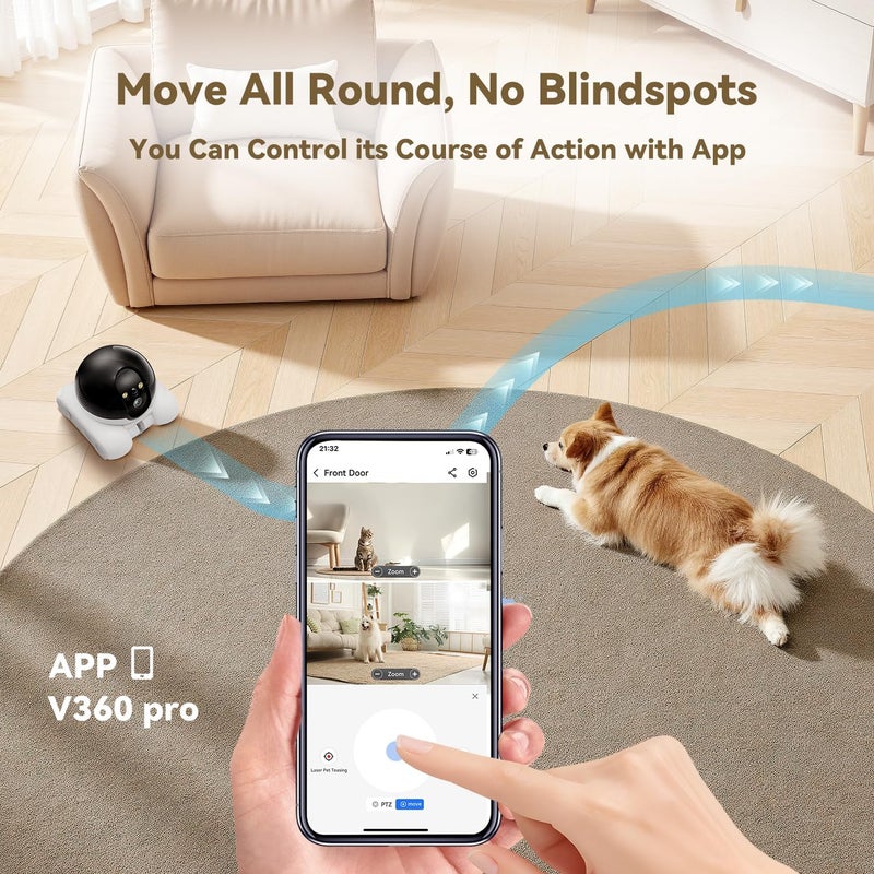 AEZ Robot Camera on Wheels 1080P Dual Lens,Indoor Movable Security Camera with 2-Way Talk,Blinky Bot with Night Vision,Distance Bot App Control for Cats/Dogs/Baby/Elderly (SD/Cloud Storage) - Image 5